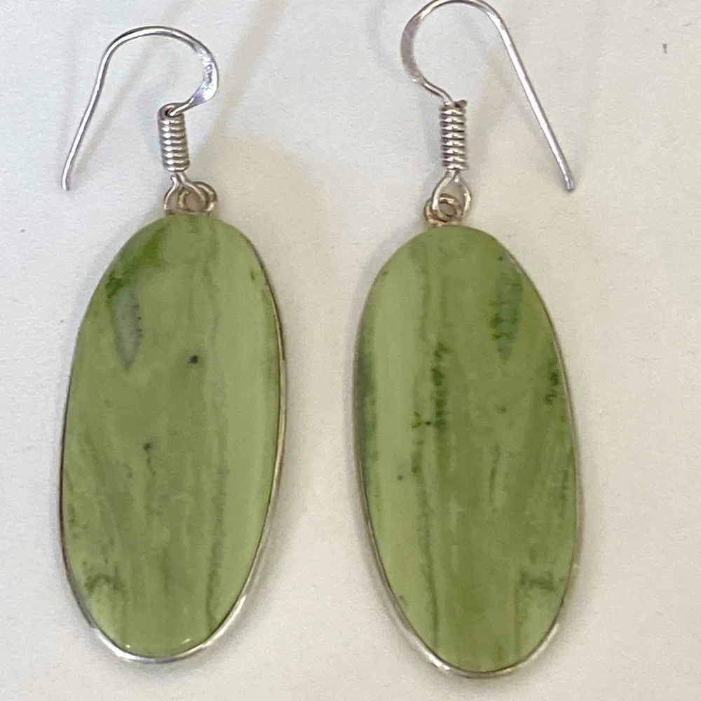 Elegant Variscite Green Stone 925 Sterling Silver Earrings